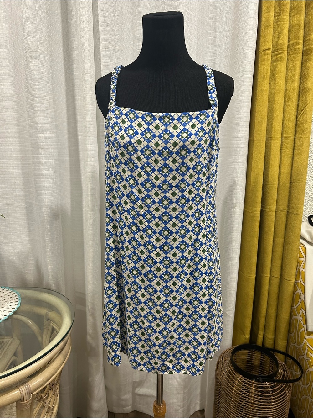 Nobody’s Child Sleeveless Blue & White Geometric Shift Dress